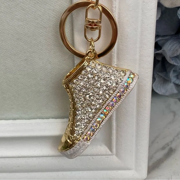 Gold Hightop Sneaker with Silver Crystals Keychain Charm - Picture 3 of 12
